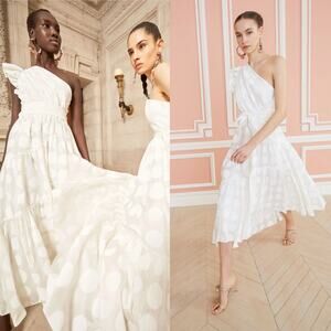 Ulla Johnson Ariane Dress Off White Polka Dot Silk Midi Bridal LWD Party Size 2